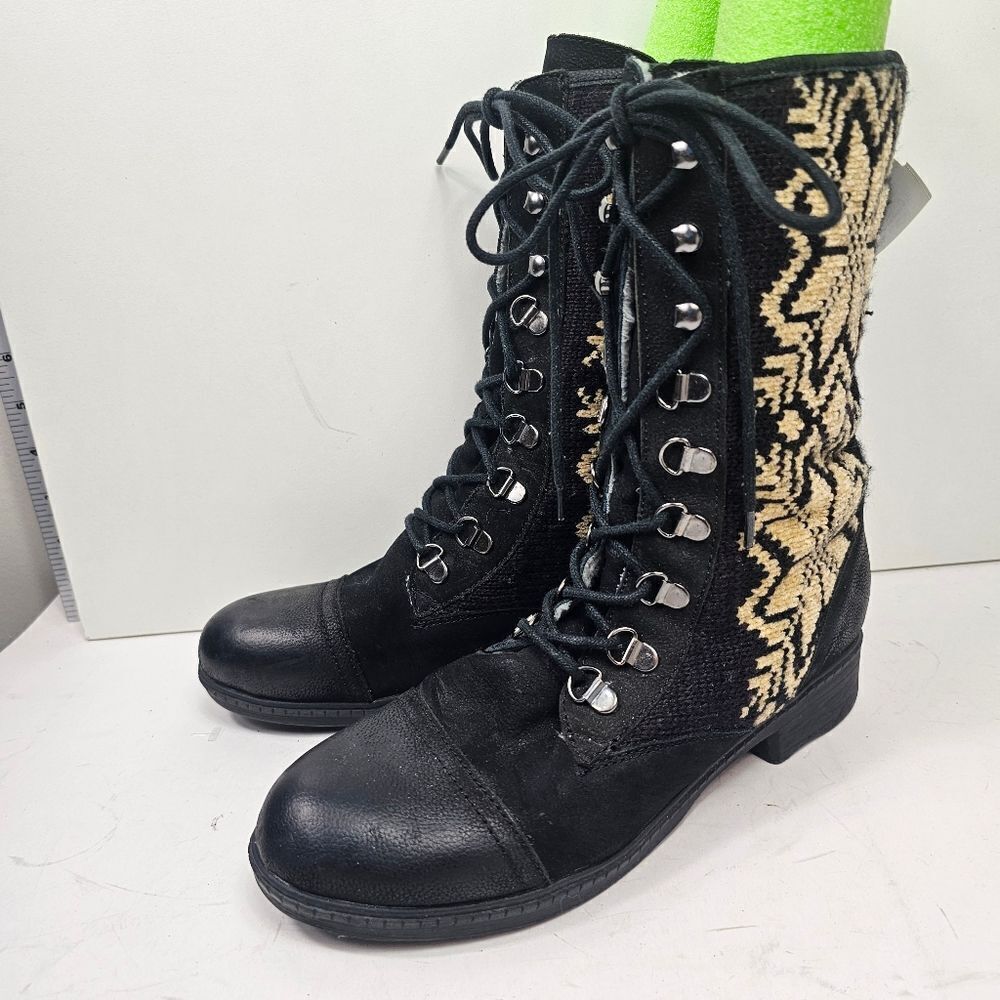 Kelsi Dagger Ilya Combat Leather and Embroidered Boots Size 8